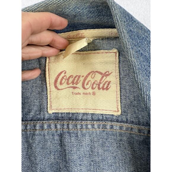 Vintage Coca-Cola Jean Jacket Women Distressed Trucker Classic Retro L - Picture 6 of 11